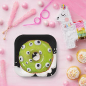 ハロウィーングーグル目グリーンモンスタードーナツ ペーパープレート (パーティー)