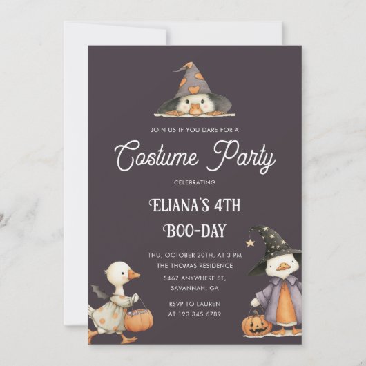 ハロウィーングースグレイ子供の誕生日衣装パーティー 招待状 (正面)