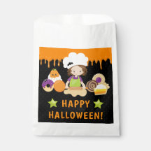 ハロウィーンケーキとベーキングブルネットガール