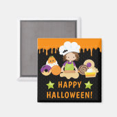 ハロウィーンケーキとベーキングブルネットガール マグネット (正面/裏面)