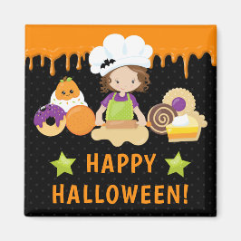 ハロウィーンケーキとベーキングブルネットガール マグネット