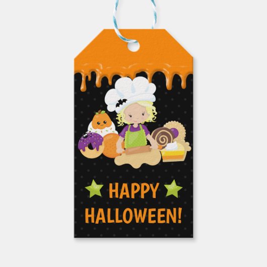 ハロウィーンケーキとベーキングブロンドガール ギフトタグ (正面)