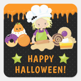 ハロウィーンケーキとベーキングブロンドガール スクエアシール