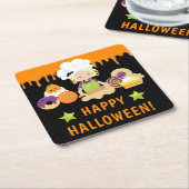 ハロウィーンケーキとベーキングブロンドガール スクエアペーパーコースター (アングル)
