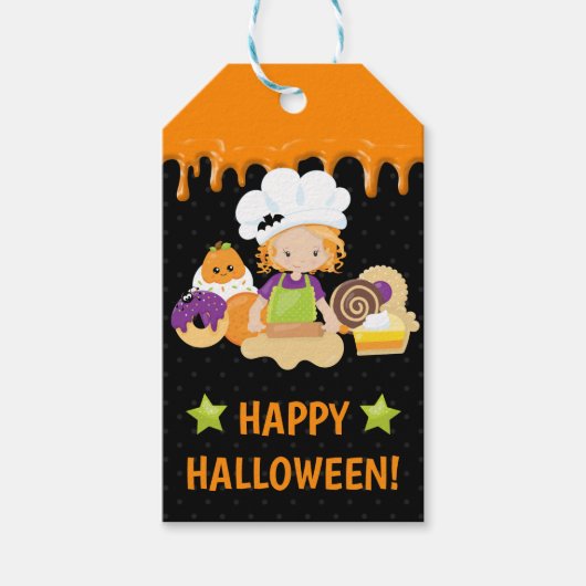 ハロウィーンケーキとベーキング赤毛ガール ギフトタグ (正面)
