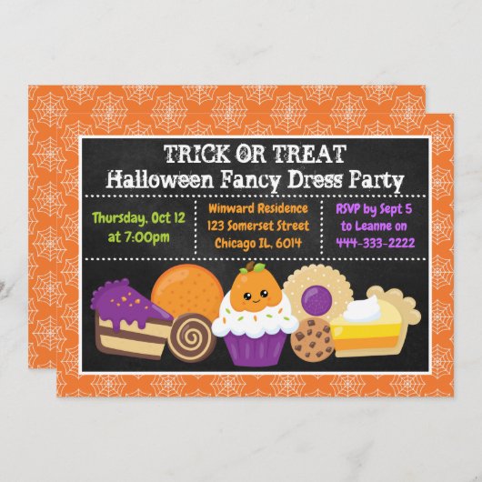 ハロウィーンケーキアンドトリートパーティー 招待状 (正面/裏面)