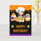 ハロウィーンケーキベーキングブルネットハッピーバースデー カード (黄色い花)
