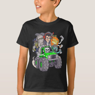ハロウィーンゲーマースケルトンゾンビモンスタートラックボーイズ Tシャツ