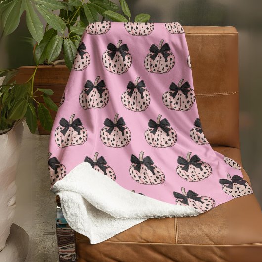 ハロウィーンコケットかわいいピンクのカボチャと弓 フリースブランケット