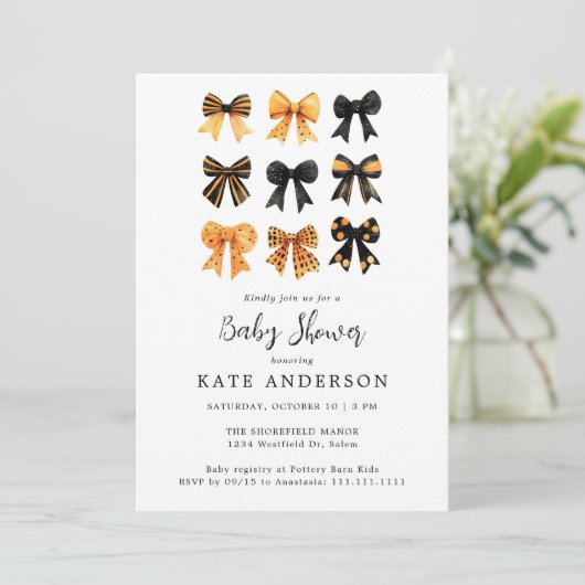 ハロウィーンコケットが可愛いベイビーシャワーを弓 招待状 (スタンド正面)
