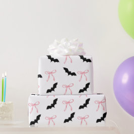 ハロウィーンコケットピンクボウとこうもり ラッピングペーパー