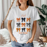 ハロウィーンコケットブラック | オレンジボウズ赤ちゃんシャワー トライブレンドＴシャツ<br><div class="desc">可愛くてコケティッシュなハロウィンカラー黒、オレンジと白の湾曲女の子ベビーシャワーデザイン</div>