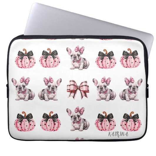 ハロウィーンコケットブルドッグボウカボチャ ラップトップスリーブ (正面)