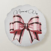 ハロウィーンコケットブルドッグボウパンプキンピンク ラウンドクッション (裏面)