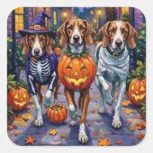 ハロウィーンコスチュームのアメリカ英語の犬 スクエアシール (正面)