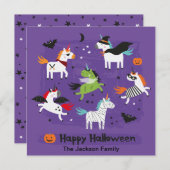 ハロウィーンコスチュームの可愛いユニコーン サンキューカード (正面/裏面)