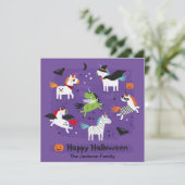 ハロウィーンコスチュームの可愛いユニコーン サンキューカード (スタンド正面)