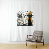 ハロウィーンコスチュームの黒猫 – 幽霊、魔女、 タペストリー (インサイチュ)