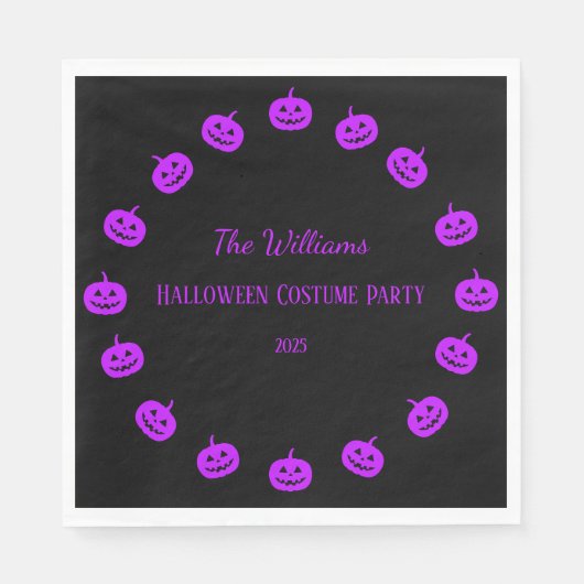 ハロウィーンコスチュームパーティーパープルカボチャ紙 スタンダードランチョンナプキン (正面)