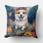 ハロウィーンコルギとカボチャ怖い クッション (正面)