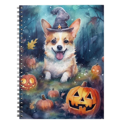 ハロウィーンコルギとカボチャ怖い ノートブック (正面)