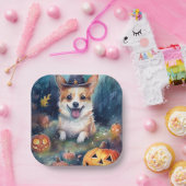 ハロウィーンコルギとカボチャ怖い ペーパープレート (パーティー)