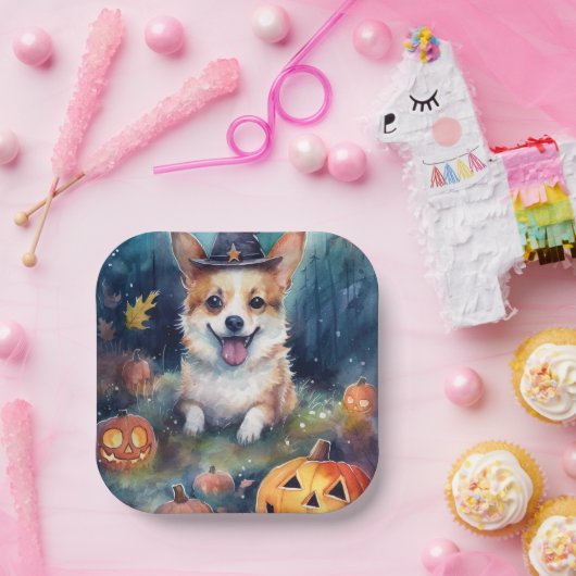 ハロウィーンコルギとカボチャ怖い ペーパープレート (パーティー)