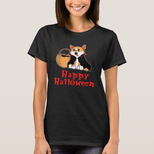 ハロウィーンコルギドッグバンパイアドラキュラ Tシャツ (正面)