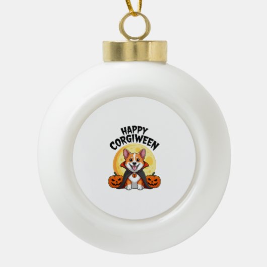 ハロウィーンコーギ不気味ドッグ セラミックボールオーナメント (正面)