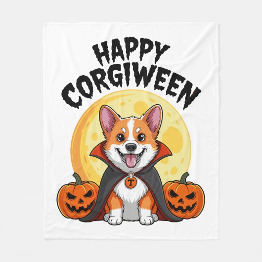 ハロウィーンコーギ不気味ドッグ フリースブランケット (正面)