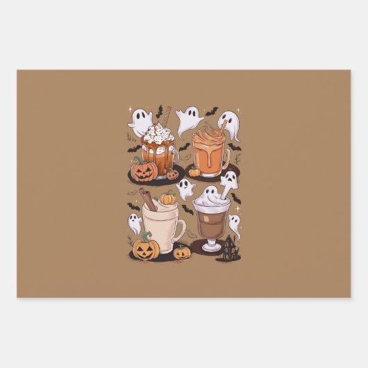 ハロウィーンコーヒーかわいい秋アイスコーヒー恋人ギフト ラッピングペーパーシート (正面)