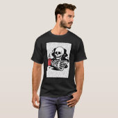 ハロウィーンコーヒー飲みスケルトンスカル衣装M Tシャツ (正面フル)
