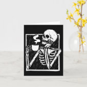 ハロウィーンコーヒー飲みスケルトンスカル カード (黄色い花)
