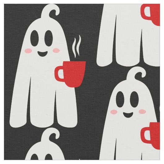 ハロウィーンコーヒー飲料幽霊 おもしろい ファブリック (クローズアップ)