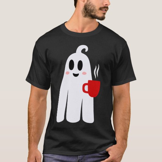 ハロウィーンコーヒー飲料幽霊 おもしろい Tシャツ (正面)