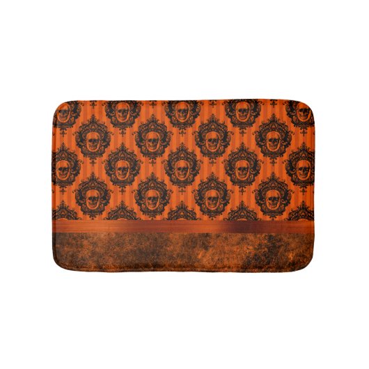 ハロウィーンゴシックシック |オレンジとブラックのスカル バスマット (正面)