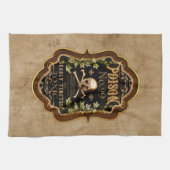ハロウィーンゴシックスカルとクロスボーンウィッチポーション キッチンタオル (横)