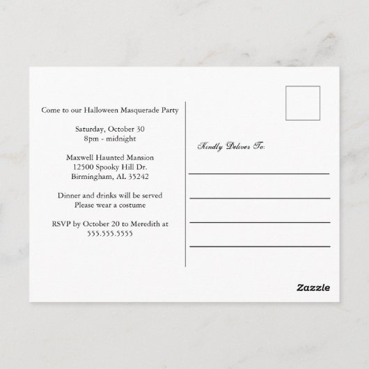 ハロウィーンゴシックスカルブラックレッドパーティの招待状 ポストカード (裏面)