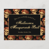 ハロウィーンゴシックスカルブラックレッドパーティの招待状 ポストカード (正面)