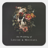 ハロウィーンゴシックスカル結婚フローラ スクエアシール (正面)