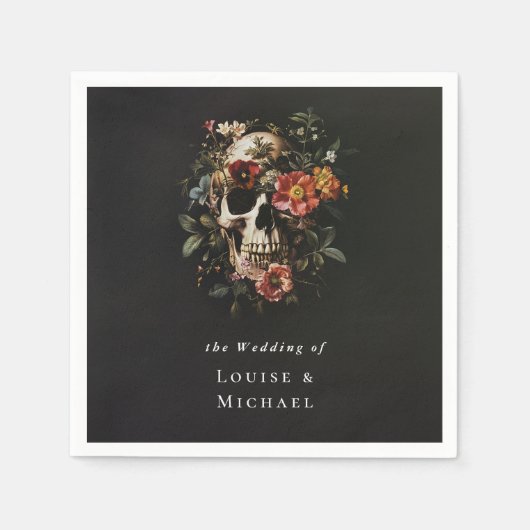 ハロウィーンゴシックスカル結婚フローラ スタンダードカクテルナプキン (正面)
