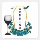 ハロウィーンゴシックティール（緑がかった色）金ゴールド棺フローラ結婚ズ スクエアシール (正面)