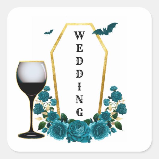 ハロウィーンゴシックティール（緑がかった色）金ゴールド棺フローラ結婚ズ スクエアシール (正面)