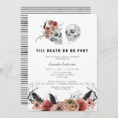 ハロウィーンゴシックピンクフローラスカルブライダルシャワー 招待状 (正面/裏面)