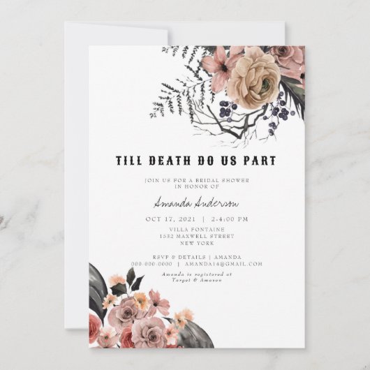 ハロウィーンゴシックピンクフローラブライダルシャワー 招待状 (正面)