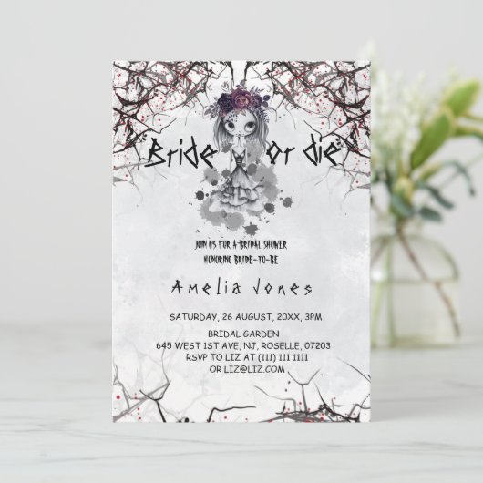 ハロウィーンゴシックフローラかわいい女の子ブライダルシャワー 招待状 (スタンド正面)