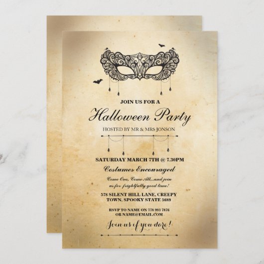 ハロウィーンゴシックマスクマスカレードパーティー招待状 招待状 (正面/裏面)