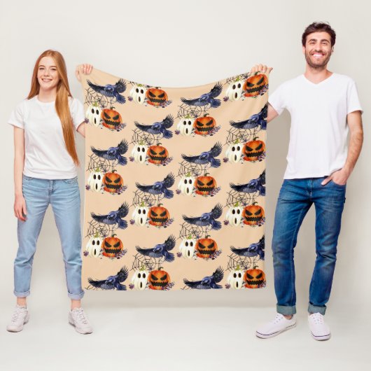 ハロウィーンゴシックレイヴンカローカンプキンズ フリースブランケット (インサイチュ)