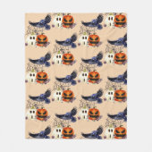 ハロウィーンゴシックレイヴンカローカンプキンズ フリースブランケット (正面)