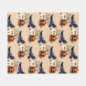 ハロウィーンゴシックレイヴンカローカンプキンズ フリースブランケット (正面(横))